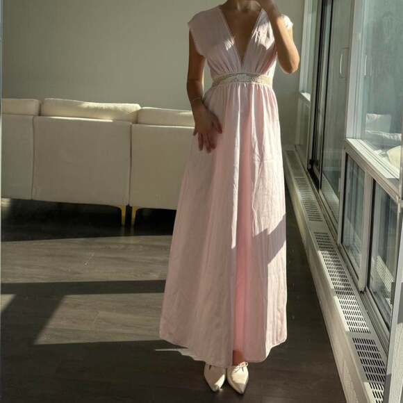 Vintage Baby Pink Lace Trim Maxi Dress - Fairycore Ballet Style - Picture 7 of 8
